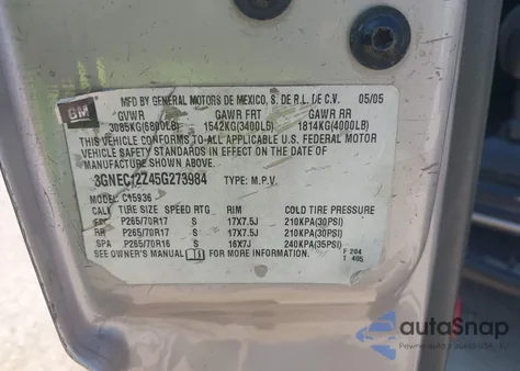 2005 Chevrolet Avalanche 1500 Z66 from USA, damaged, VIN 3GNEC12Z45G273984